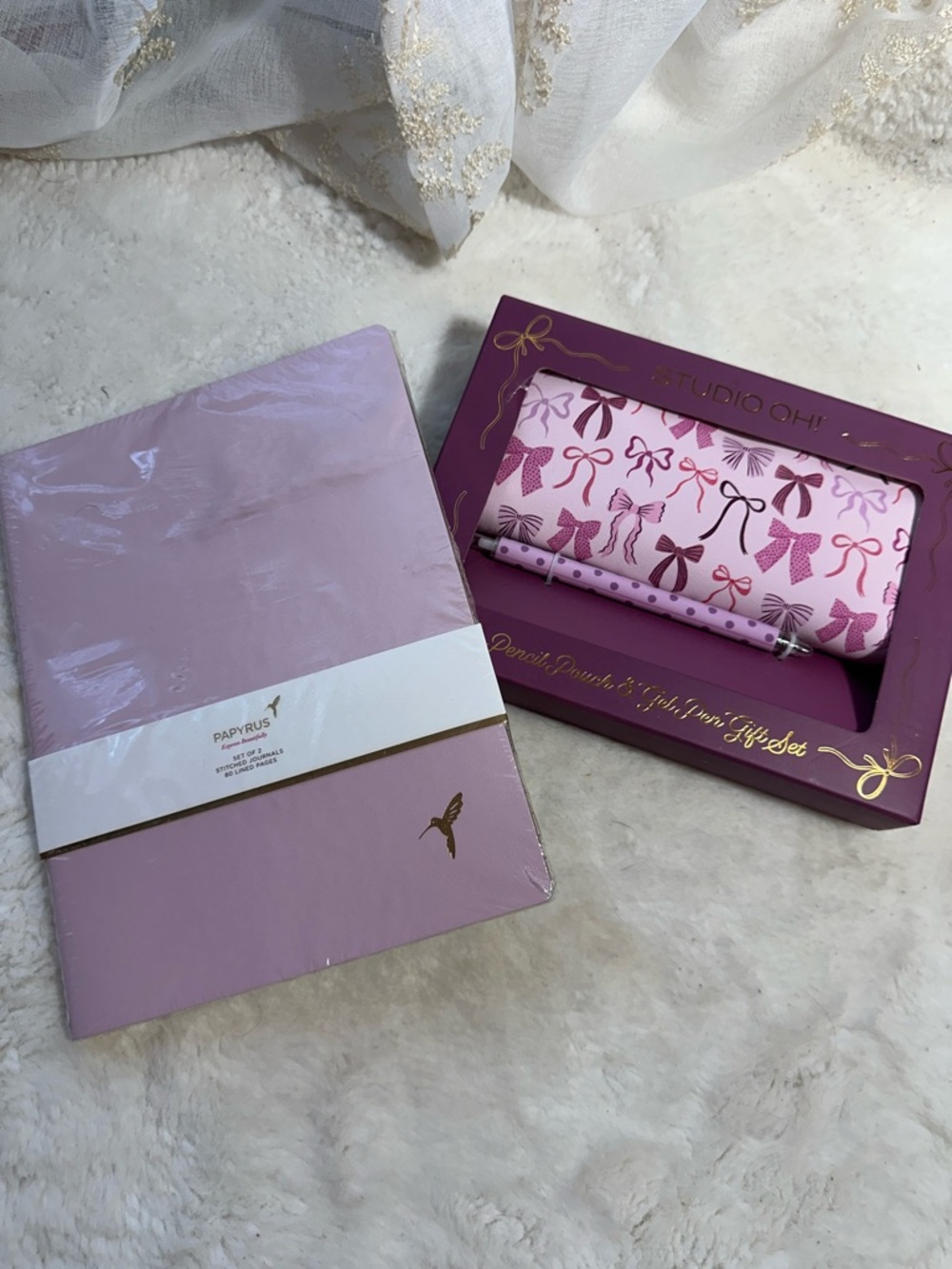 Papyrus set of 2 journal notebooks with pencil pouch and gel pen set